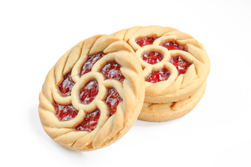 Tarts with cherry jam. Small pies isolated on white background.