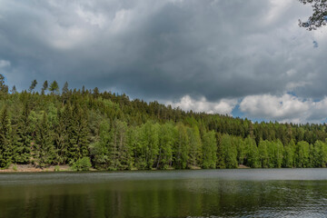 Bily Halstrov reservoir in west Bohemia in spring sunny fresh day