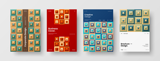 Company identity brochure template collection. Business presentation vector A4 vertical orientation front page mock up set. Corporate report cover abstract geometric illustration design layout bundle.