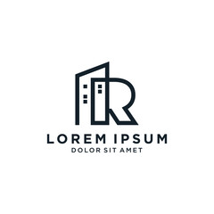 Fototapeta premium Letter R With Building For Construction Company Logo