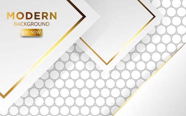 modern white overlay layers background banner design with golden lines. Realistic light effect on textured grey circle background,vector illustration.