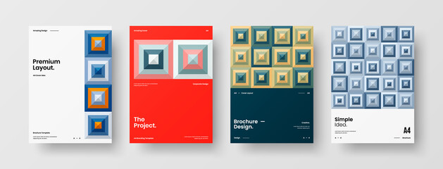 Company identity brochure template collection. Business presentation vector A4 vertical orientation front page mock up set. Corporate report cover abstract geometric illustration design layout bundle.