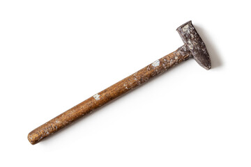An old battered hammer with a wooden handle