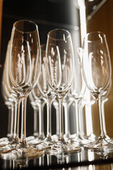 glasses of champagne on a shelf in the cupboard