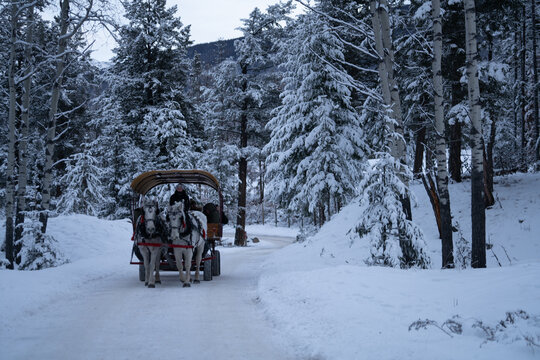 Beautiful winter day at the jasper resort in alberta canada