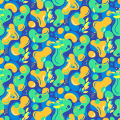 Colorful fluid colorful fun bubbles background. Seamless vector pattern.