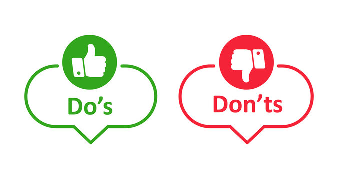 Dos and donts like thumbs up or down. Like or dislike index finger sign. Thumb up and thumb down sign - stock vector