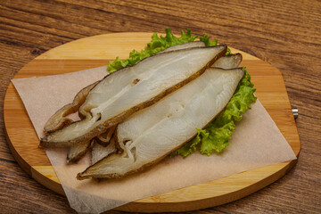 Delicous smoked halibut slices snack