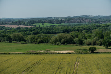 Fototapeta na wymiar Rapeseed field view from the Sandal Castle hill, Wakefield, United Kingdom. 