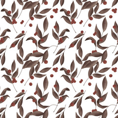 Dark red berries seamless pattern on white. Textile and paper design.