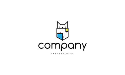 Vector logo on which an abstract image of a cute kitten looking from a patch pocket.