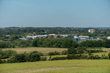 Fototapeta na wymiar Industries in the city, view from the Sandal Castle hill, Wakefield. 