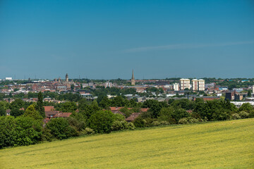 Fototapeta na wymiar Wakefield city landscape, view from the Sandal Castle hill