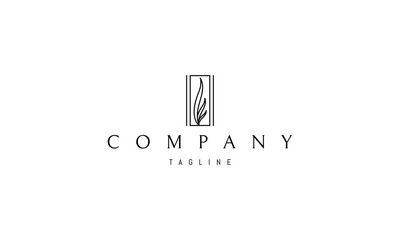 Vector logo on which an abstract image of three elegant leaves in a rectangle.