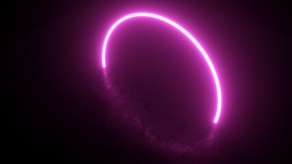 Neon purple glowing arch. Futuristic minimal background. 3D illustration. Wallpaper in the style of cyberpunk.