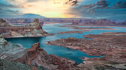 Glen Canyon National Recreation area, Alstrom point at sunset. Travel concept.