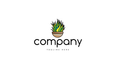 Vector logo on which an abstract image of a bright green plant in a pot.