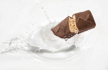 Chocolate bar in splash milk