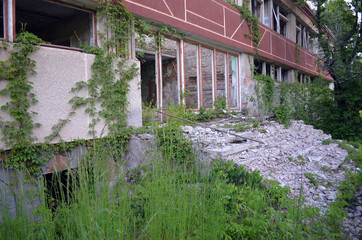 Ghost town in Eastern Europe.Former Soviet kids camp.Ukraine gets rid of the consequences of communism. Ruins. Kiev Region,Ukraine