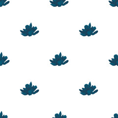 Fototapeta na wymiar Deep blue textured succulent seamless pattern on white. Textile and paper design.