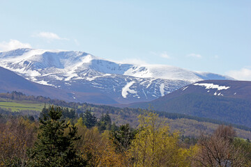 Snow covered mountains in the Cairngorms National Park, Scotland, UK