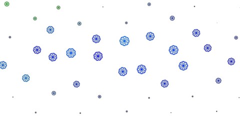 Light Blue, Green vector doodle pattern with flowers.