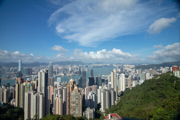 Fototapeta na wymiar Looking Over the Greenery and Skyscrapers of Hong Kong