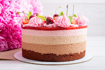 Homemade Three Chocolate Strawberry Cake