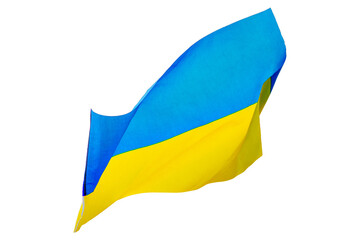 Ukrainian flag waving in the wind isolated on white