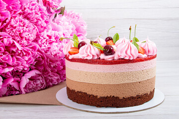 Homemade Three Chocolate Strawberry Cake