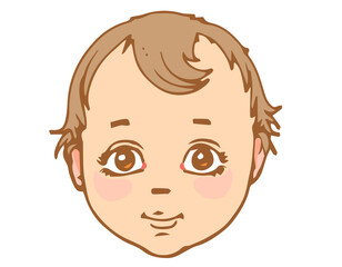 Face baby. Vector. Little toddler boy. Kid, child. Young. Hand drawing ink. Isolated on a white background. Youngster.
