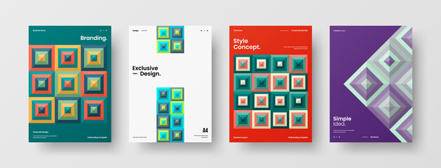 Company identity brochure template collection. Business presentation vector A4 vertical orientation front page mock up set. Corporate report cover abstract geometric illustration design layout bundle.