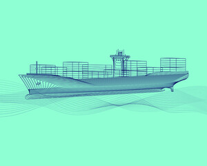 Marine graphic. Vector illustration. Container ship consist of lines. Digital element design  for business cards, invitations, gift cards, flyers and brochures, web.
