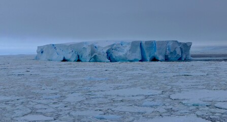 Large blue iceberg at edge of pack ice in antarctic ocean, Antarctica © HWL Photos