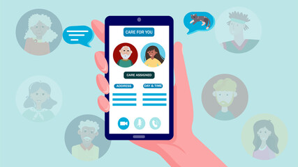 Mobile App for Senior Care Services - Young people providing companionship and assistance with chores and errands like transportation, pet care, grocery shopping, home cleaning - cure for isolation