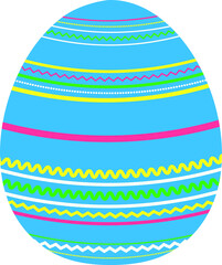 Colored painted egg, decorated with red, blue, yellow and white colors. Vector