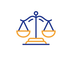 Justice scales line icon. Judgement scale sign. Legal law symbol. Colorful thin line outline concept. Linear style justice scales icon. Editable stroke. Vector