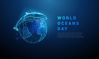 Low poly jumping dolphin and planet Earth. © Елена Бутусова