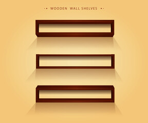 Realistic Wooden Shelves Set
