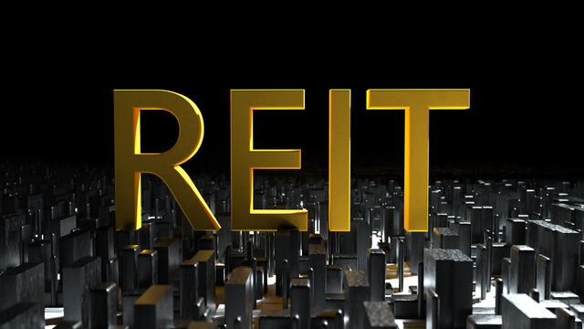 Concept image of Business Acronym REIT as Real Estate Investment Trust written over road marking yellow painted line. 3d rendering
