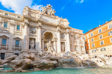 Fototapeta na wymiar Famous landmark fountain di Trevi in Rome, Italy during summer sunny day.