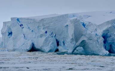 Closeup of blue iceberg at edge of pack ice in antarctic ocean, Antarctica © HWL Photos