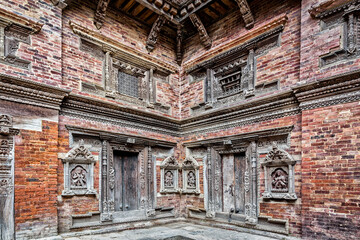 Fototapeta na wymiar Beautiful details in the courtyard of Sundari Chowk, in the Patan Royal Palace Complex in Patan Durbar Square - Lalitpur, Nepal