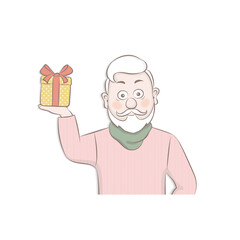 Vector illustration portrait attractive men,old man with a gift box ,cartoon design.