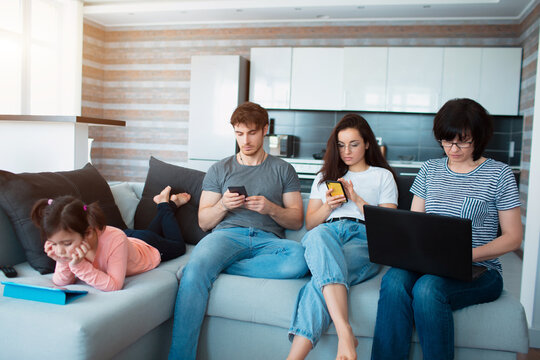Big family at home. Everyone uses their own gadget. Dependence on social networks and mobile games. Tablet, smartphone and laptop instead of fun talking in the evening