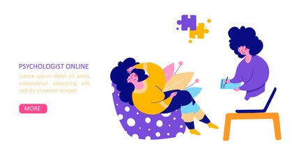Psychological help online, flat vector landing page template