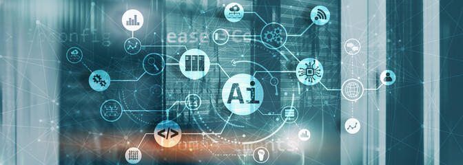 Artificial Intelligence Panoramic Background. For your business project. Ai Technology 2020.
