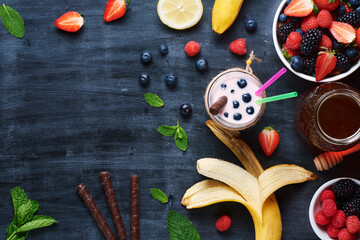 Background with smoothie and berries.