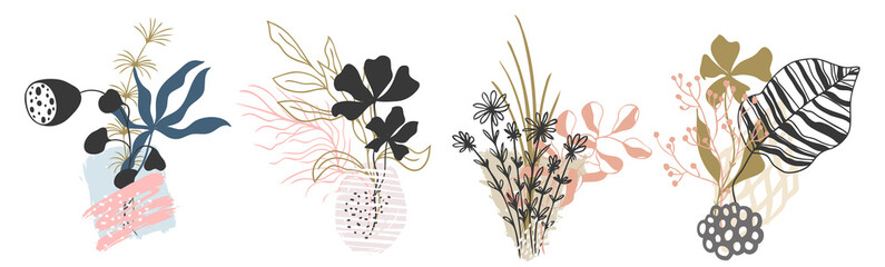 Set abstract floral background isolated on white. Vector