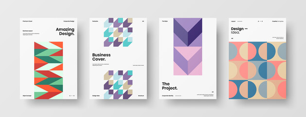 Company identity brochure template collection. Business presentation vector A4 vertical orientation front page mock up set. Corporate report cover abstract geometric illustration design layout bundle.